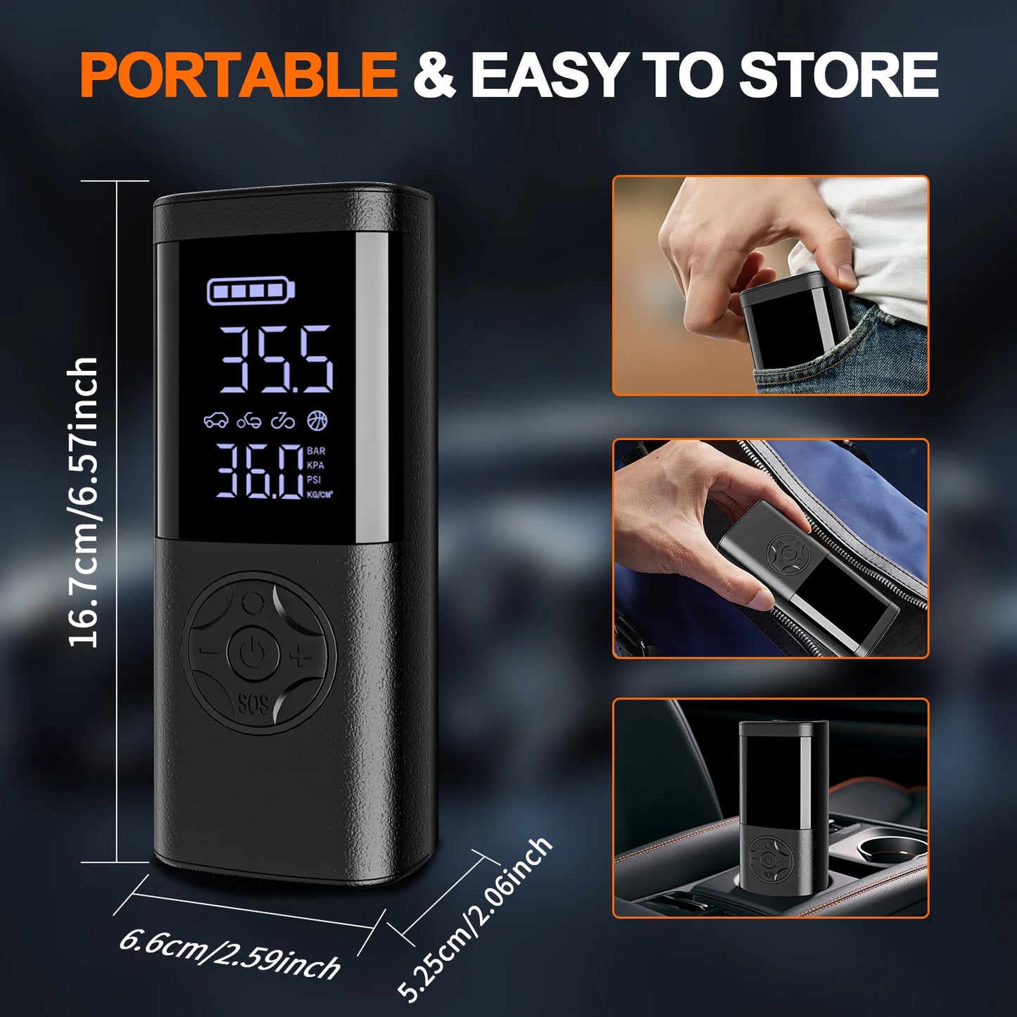 Inflador de neumáticos de coche inalámbrico portátil / Cordless Car Tire Inflator Portable Air Compressor