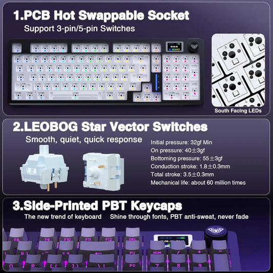 Teclado Mecánico Inalámbrico AULA S98 Pro – RGB, Hot-Swap, Pantalla TFT, Tri-modo, 4000mAh