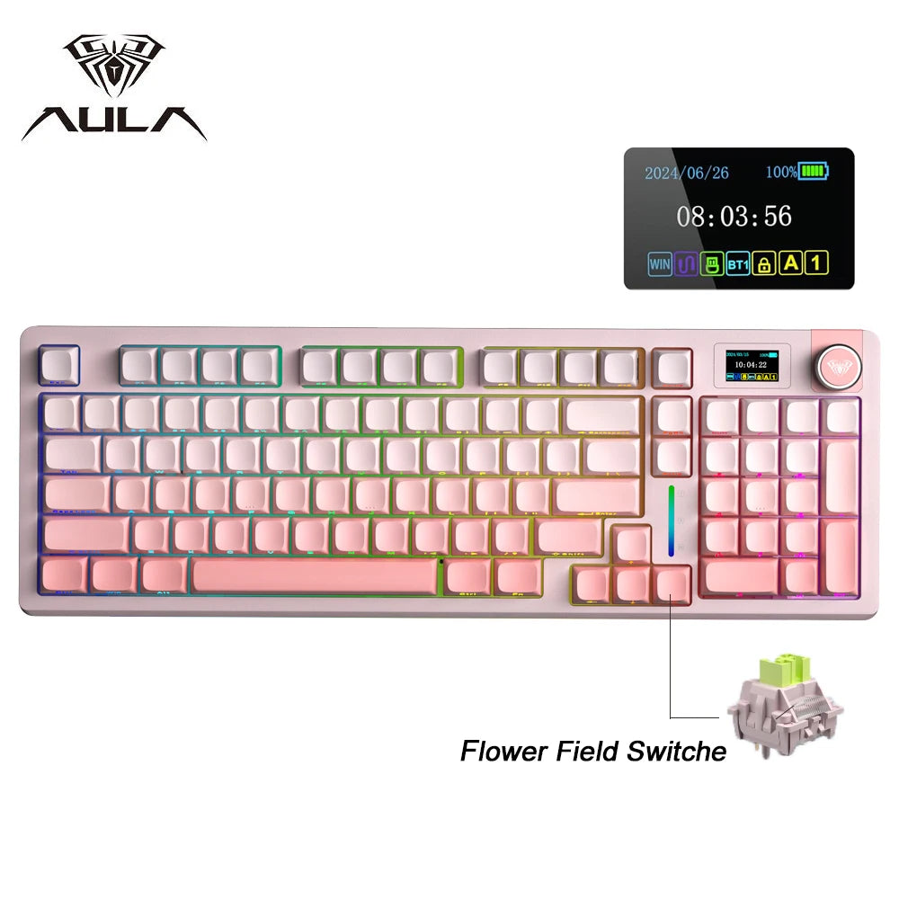 Teclado Mecánico Inalámbrico AULA S98 Pro – RGB, Hot-Swap, Pantalla TFT, Tri-modo, 4000mAh