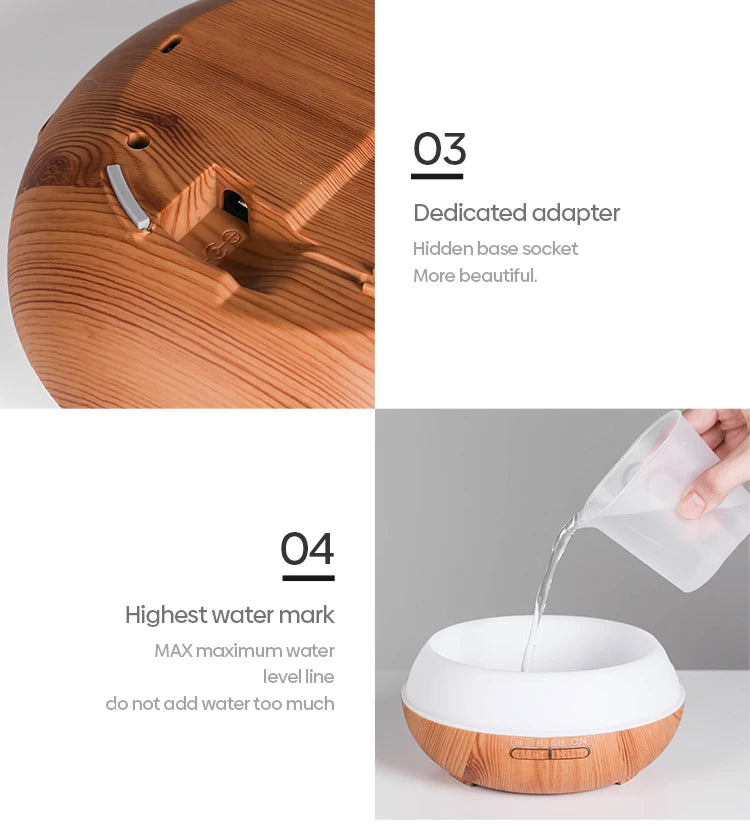 Disfusor de aromaterapia con control remoto-  Aromatherapy Essential Oil Diffuser Wood Air Humidifier