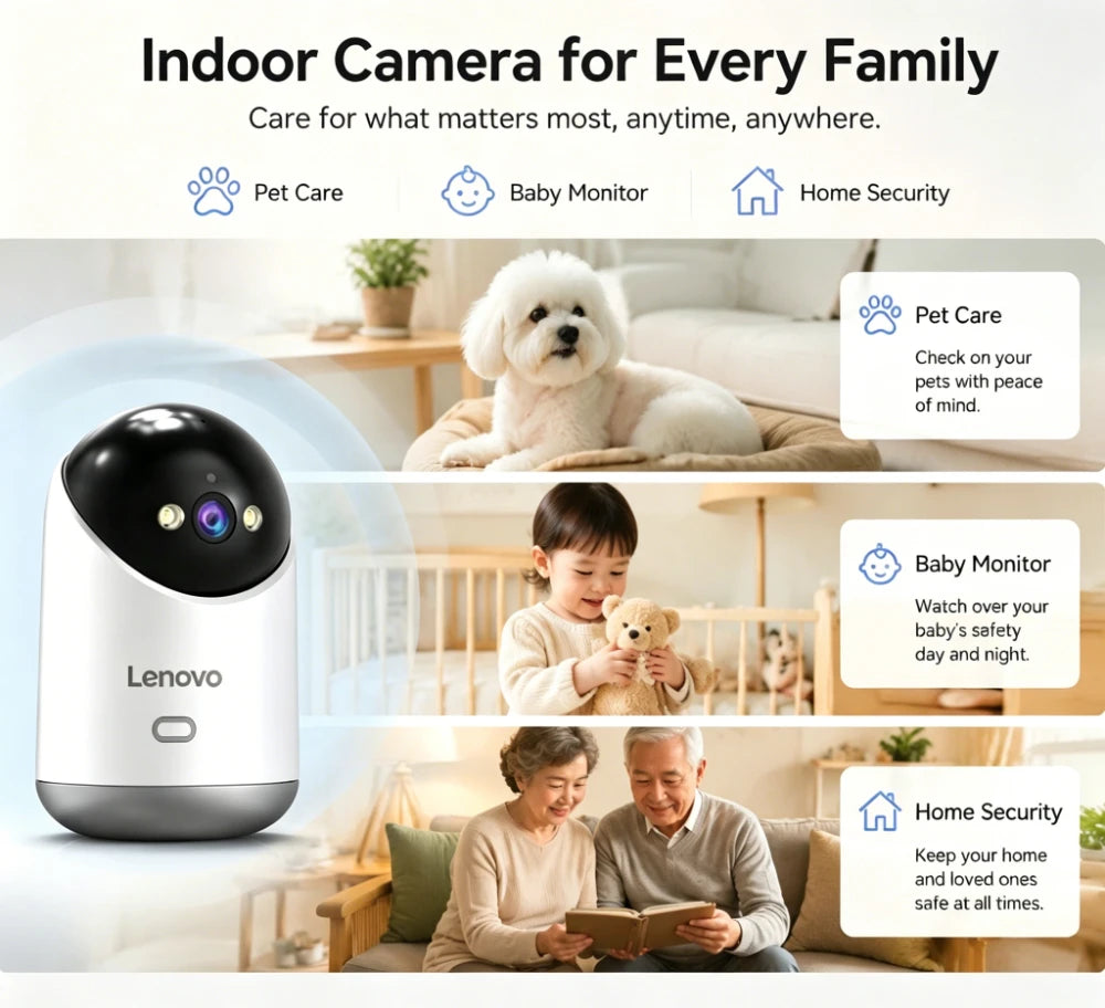 Cámara de Vigilancia Lenovo 5MP WiFi — Interior con Visión Nocturna