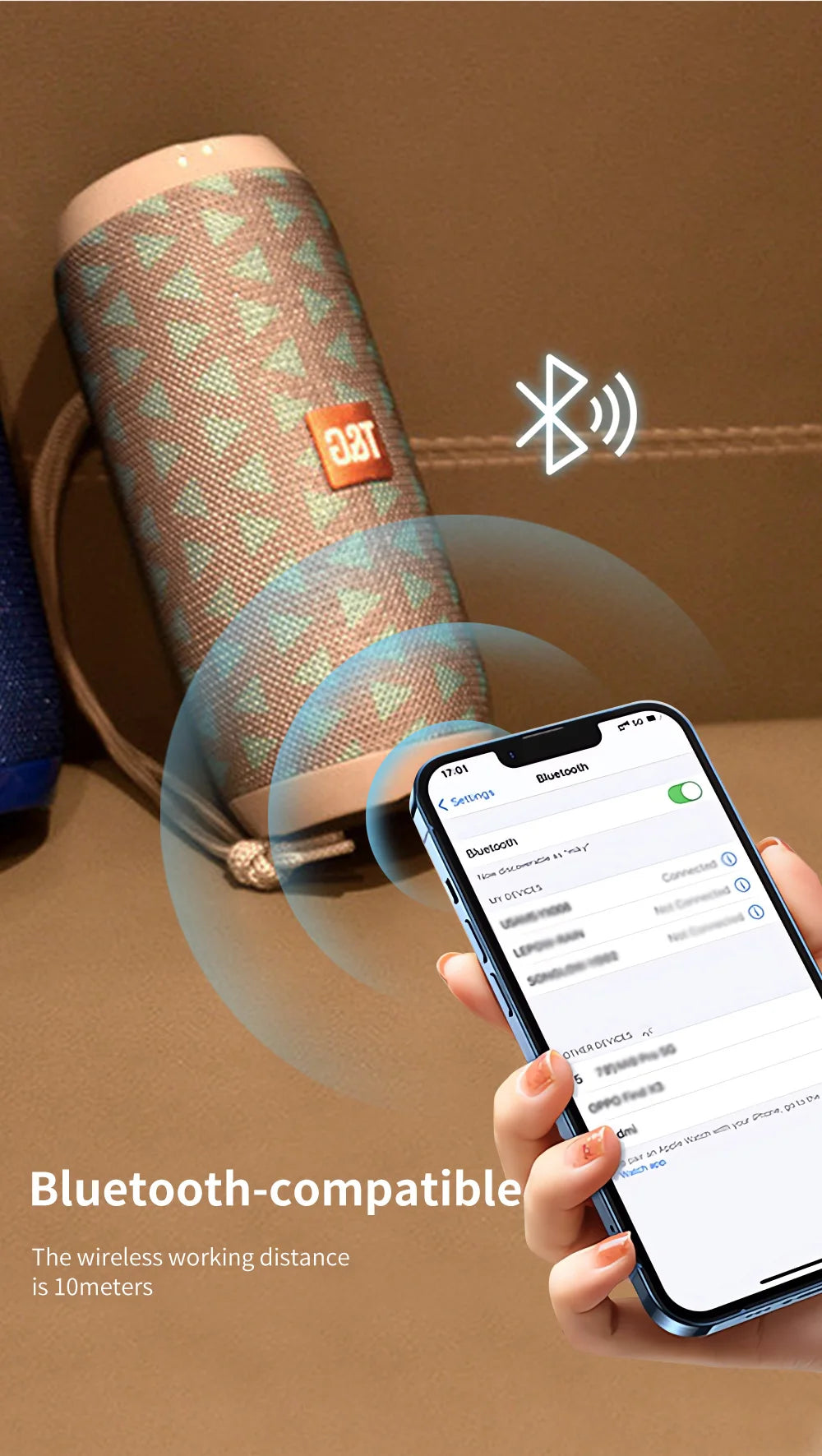 Bocina Bluetooth Portátil T&G TG117 – TWS, Resistente al Agua IPX5, Radio FM, Lector TF