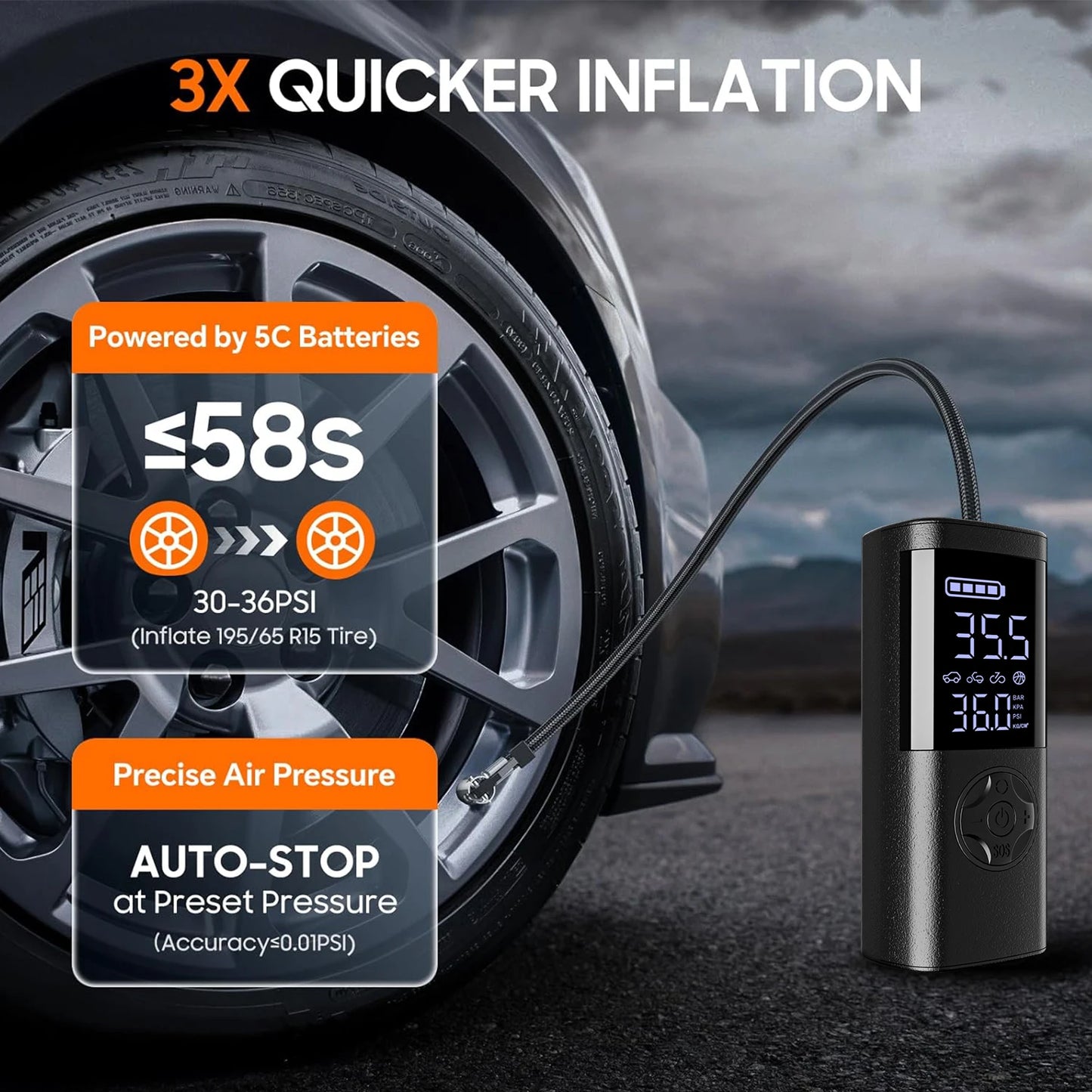 Inflador de neumáticos de coche inalámbrico portátil / Cordless Car Tire Inflator Portable Air Compressor