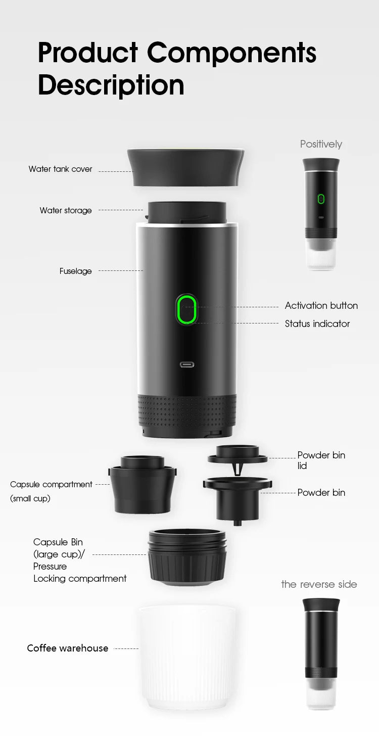 Cafetera Espresso portátil  inalámbrica para coche cápsula 3 en 1