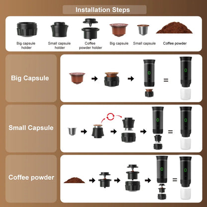 Cafetera Espresso portátil  inalámbrica para coche cápsula 3 en 1