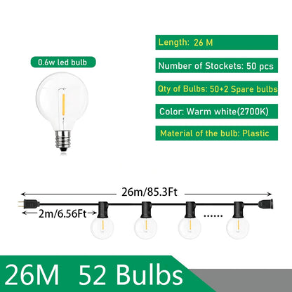 Luces de Guirnalda LED G40 para Exterior KIKIELF - Blanco Calido, Impermeables IP44, 110V-220V