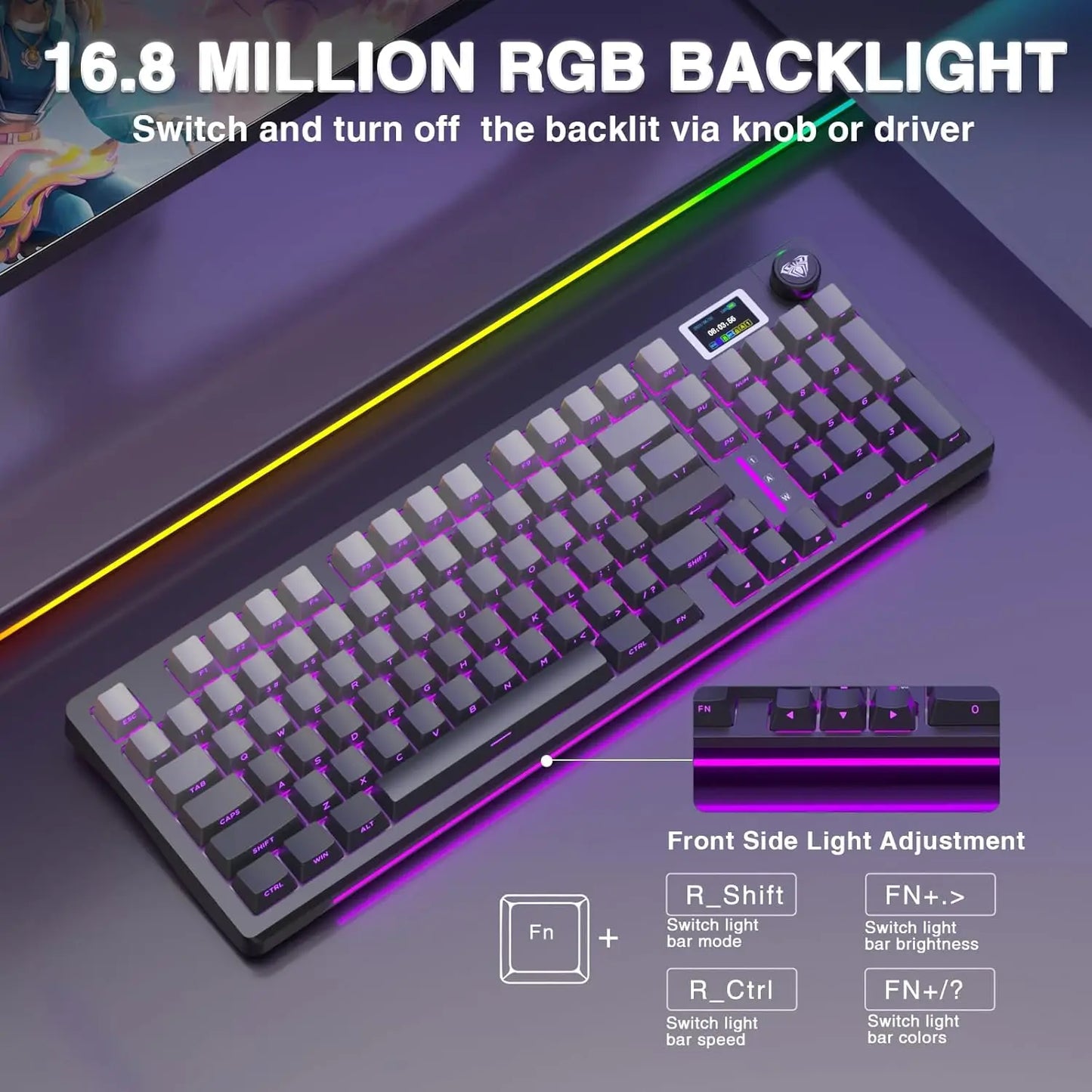 Teclado Mecánico Inalámbrico AULA S98 Pro – RGB, Hot-Swap, Pantalla TFT, Tri-modo, 4000mAh
