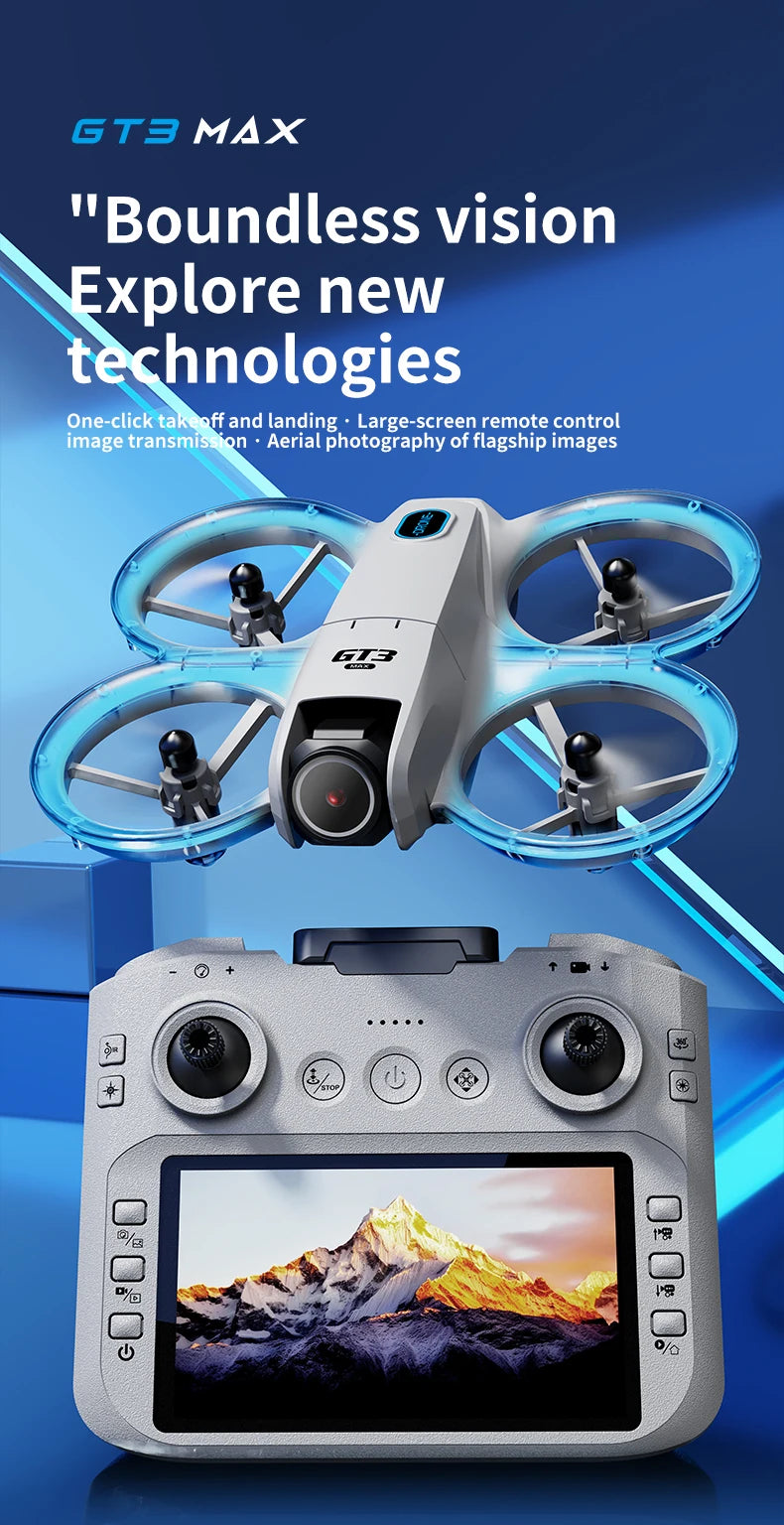 GT3 Mini Drone Brushle Quadcopter RC Drone with Professional 8K Dual Camera FPV Screen Remote Control Foldable Airplane Toy Gift