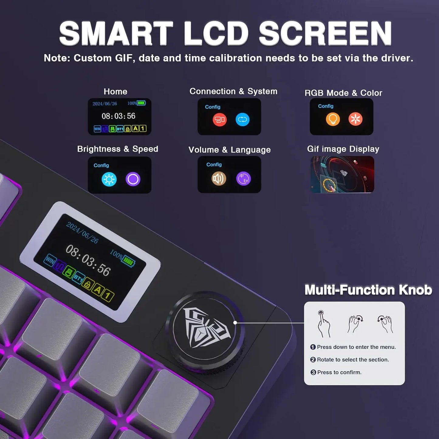 Teclado Mecánico Inalámbrico AULA S98 Pro – RGB, Hot-Swap, Pantalla TFT, Tri-modo, 4000mAh