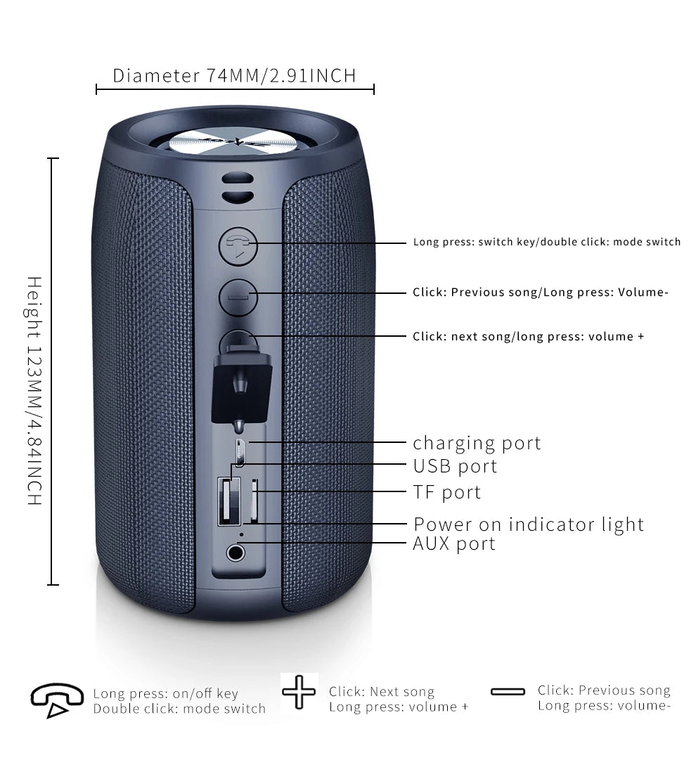 Bocina Bluetooth Portátil ZEALOT S32 – Subwoofer Inalámbrico, Resistente al Agua IPX6, Batería 1800mAh
