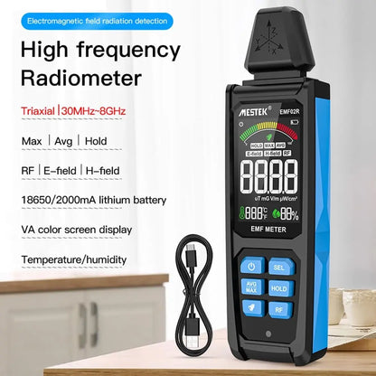 Electromagnetic Radiation Detector, EMF Meter 30-8GHz RF/Magnetic/Electric Field Tester with VA Color Display, Temperature