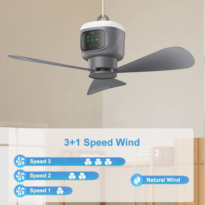 Ventilador de Techo Portátil 12000mAh — Recargable, LED, Control Remoto, Camping