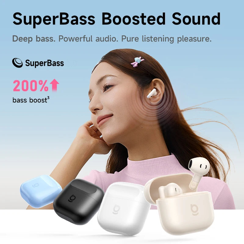 Audífonos Baseus Bass BS2 Lite TWS — Bluetooth 6.0, IP55, 40H, ENC IA