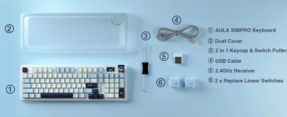 Teclado Mecánico Inalámbrico AULA S98 Pro – RGB, Hot-Swap, Pantalla TFT, Tri-modo, 4000mAh
