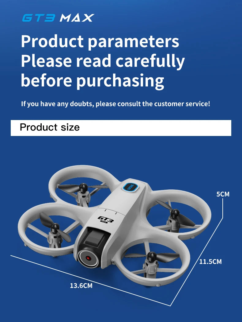 GT3 Mini Drone Brushle Quadcopter RC Drone with Professional 8K Dual Camera FPV Screen Remote Control Foldable Airplane Toy Gift