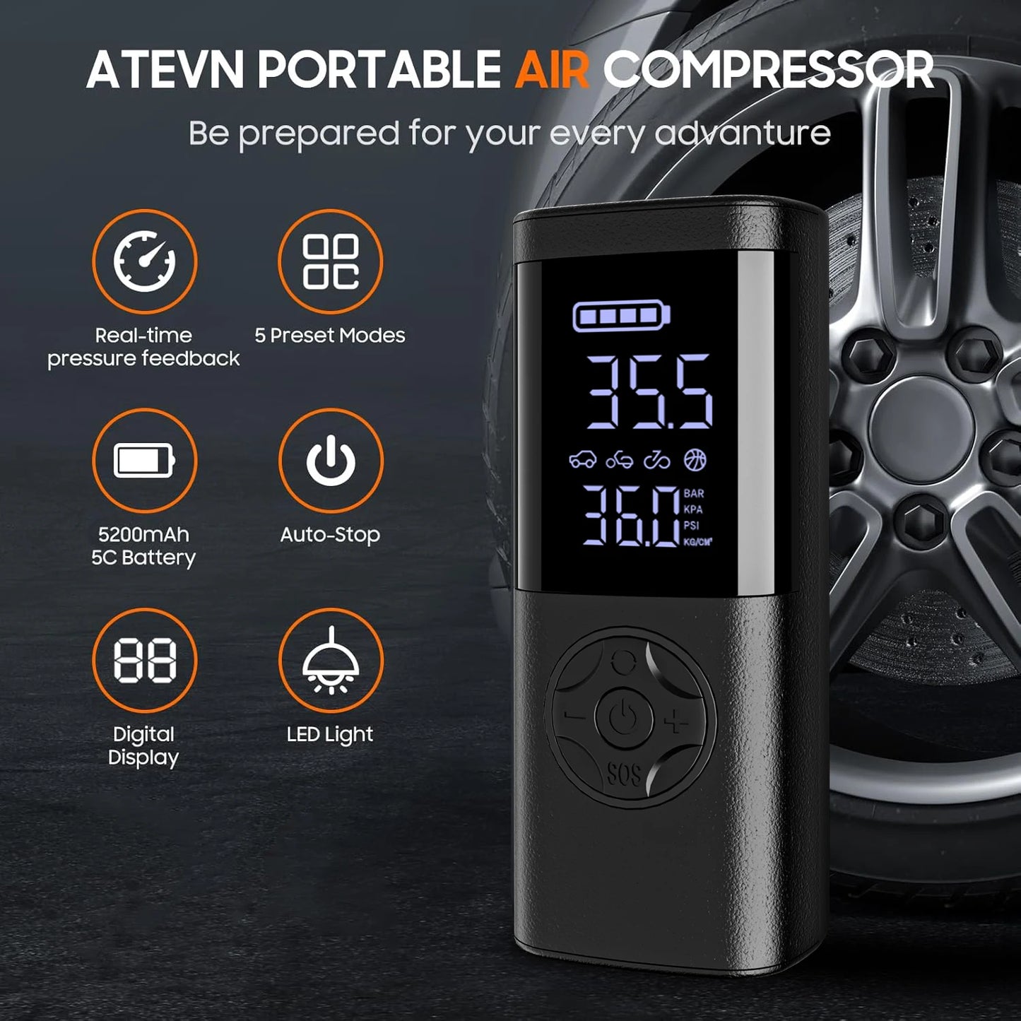 Inflador de neumáticos de coche inalámbrico portátil / Cordless Car Tire Inflator Portable Air Compressor