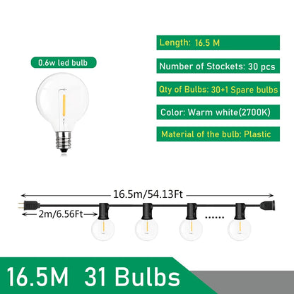 Luces de Guirnalda LED G40 para Exterior KIKIELF - Blanco Calido, Impermeables IP44, 110V-220V