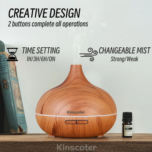 Disfusor de aromaterapia con control remoto- Aromatherapy Essential Oil Diffuser Wood Air Humidifier