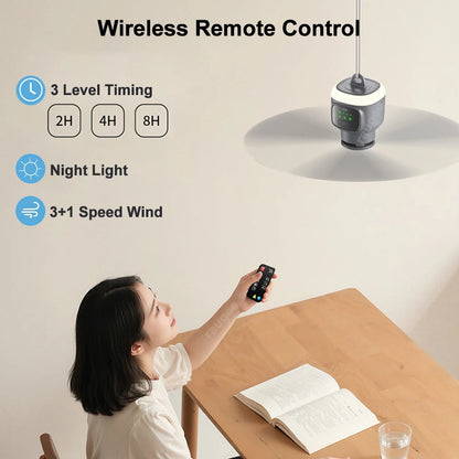 Ventilador de Techo Portátil 12000mAh — Recargable, LED, Control Remoto, Camping