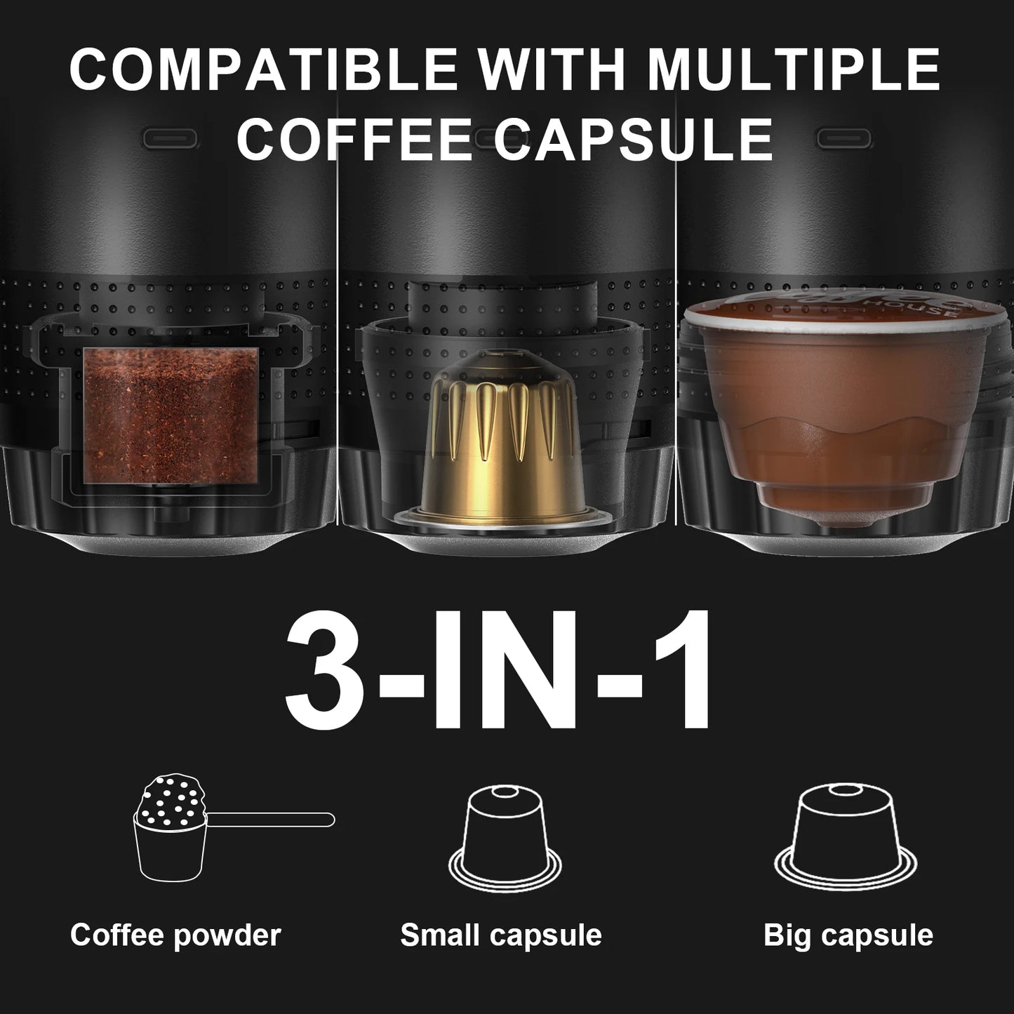 Cafetera Espresso portátil  inalámbrica para coche cápsula 3 en 1