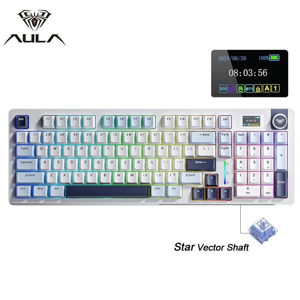 Teclado Mecánico Inalámbrico AULA S98 Pro – RGB, Hot-Swap, Pantalla TFT, Tri-modo, 4000mAh