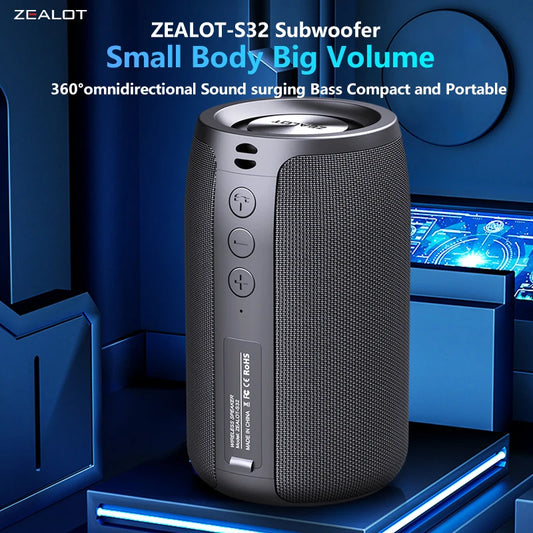 Bocina Bluetooth Portátil ZEALOT S32 – Subwoofer Inalámbrico, Resistente al Agua IPX6, Batería 1800mAh