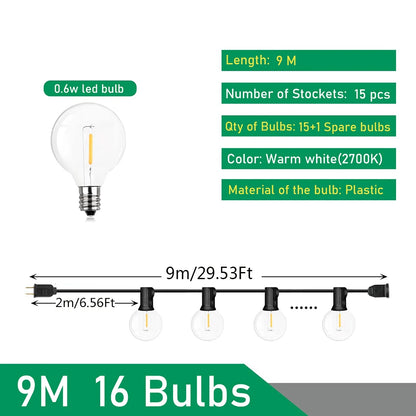 Luces de Guirnalda LED G40 para Exterior KIKIELF - Blanco Calido, Impermeables IP44, 110V-220V