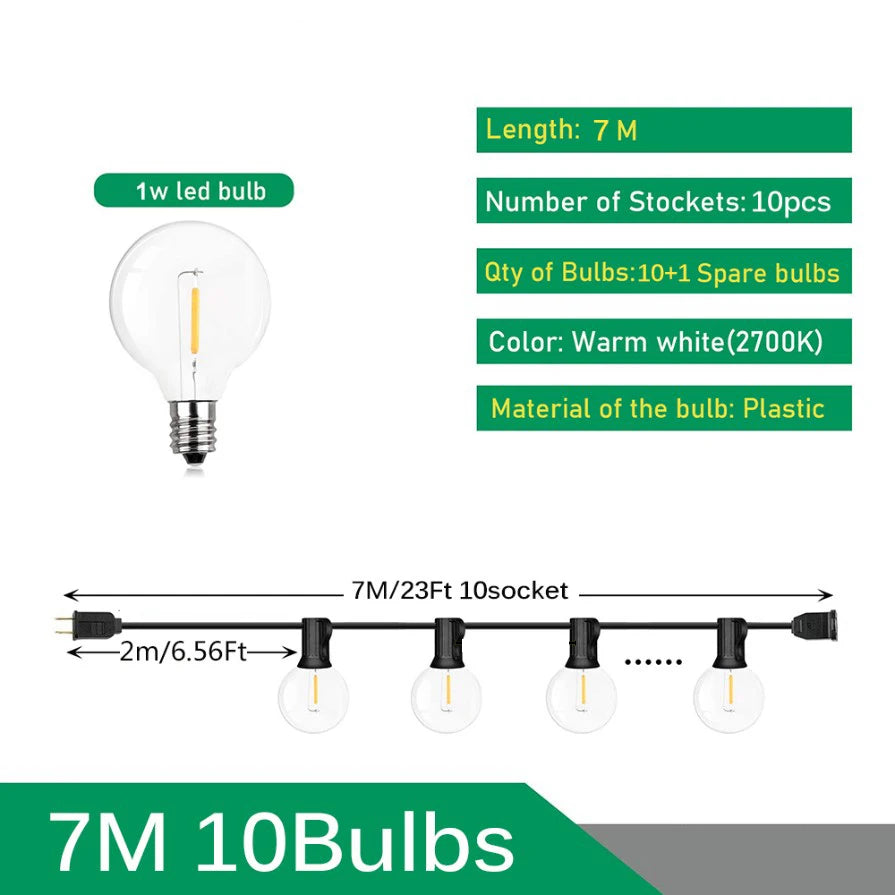Luces de Guirnalda LED G40 para Exterior KIKIELF - Blanco Calido, Impermeables IP44, 110V-220V