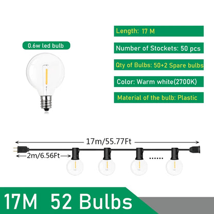 Luces de Guirnalda LED G40 para Exterior KIKIELF - Blanco Calido, Impermeables IP44, 110V-220V