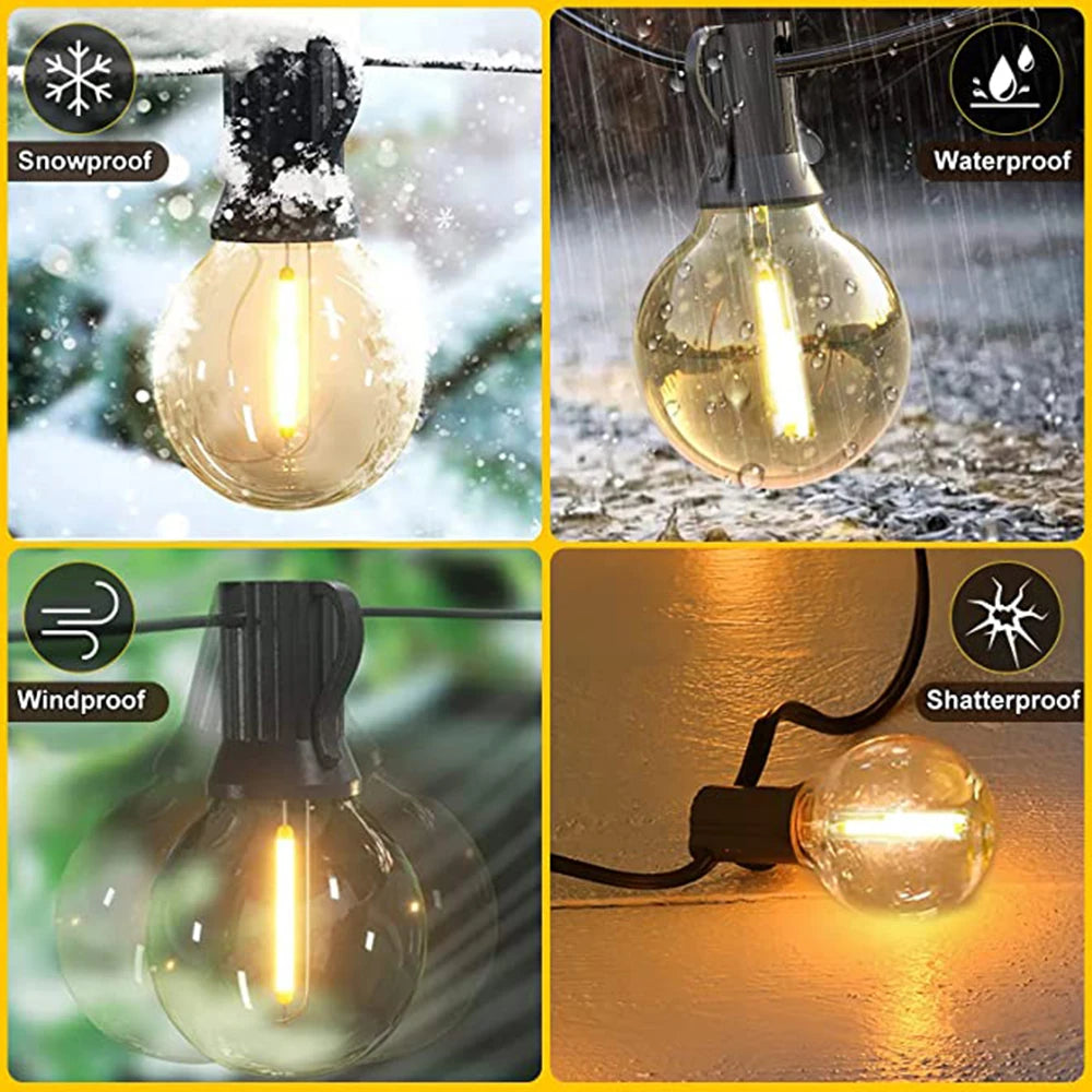 Luces de Guirnalda LED G40 para Exterior KIKIELF - Blanco Calido, Impermeables IP44, 110V-220V