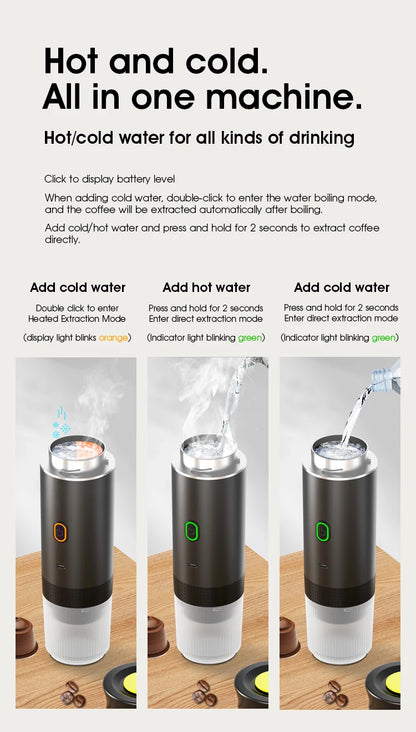 Cafetera Espresso portátil  inalámbrica para coche cápsula 3 en 1