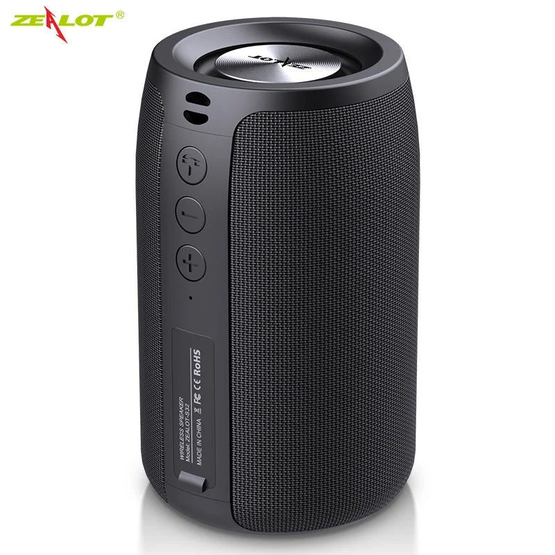 Bocina Bluetooth Portátil ZEALOT S32 – Subwoofer Inalámbrico, Resistente al Agua IPX6, Batería 1800mAh