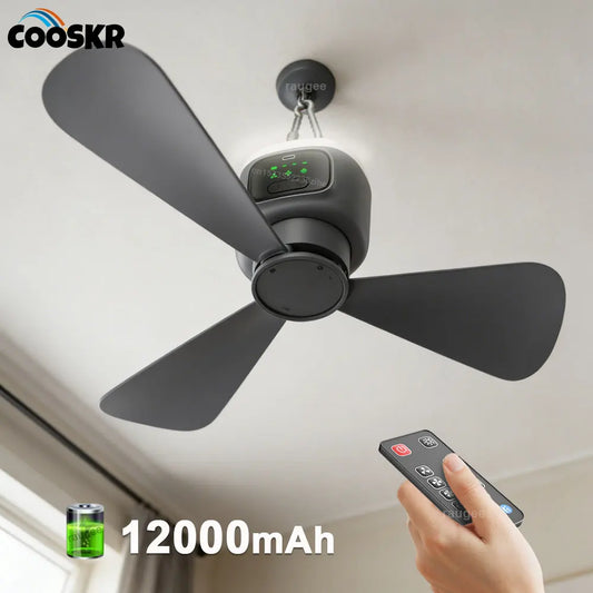Ventilador de Techo Portátil 12000mAh — Recargable, LED, Control Remoto, Camping