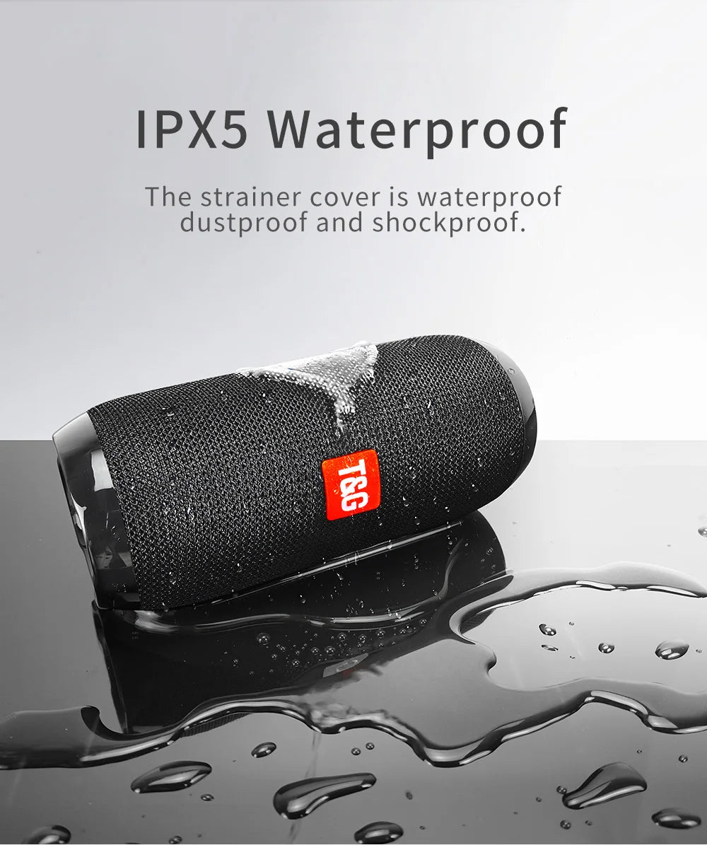 Bocina Bluetooth Portátil T&G TG117 – TWS, Resistente al Agua IPX5, Radio FM, Lector TF