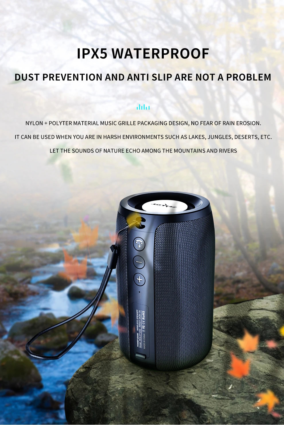 Bocina Bluetooth Portátil ZEALOT S32 – Subwoofer Inalámbrico, Resistente al Agua IPX6, Batería 1800mAh