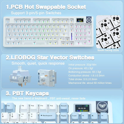 Teclado Mecánico Inalámbrico AULA S98 Pro – RGB, Hot-Swap, Pantalla TFT, Tri-modo, 4000mAh