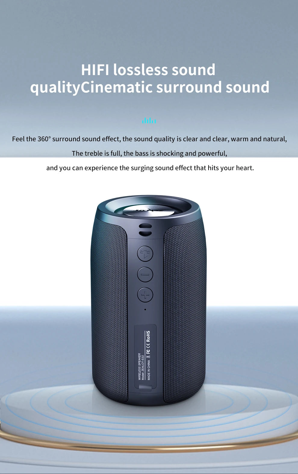 Bocina Bluetooth Portátil ZEALOT S32 – Subwoofer Inalámbrico, Resistente al Agua IPX6, Batería 1800mAh