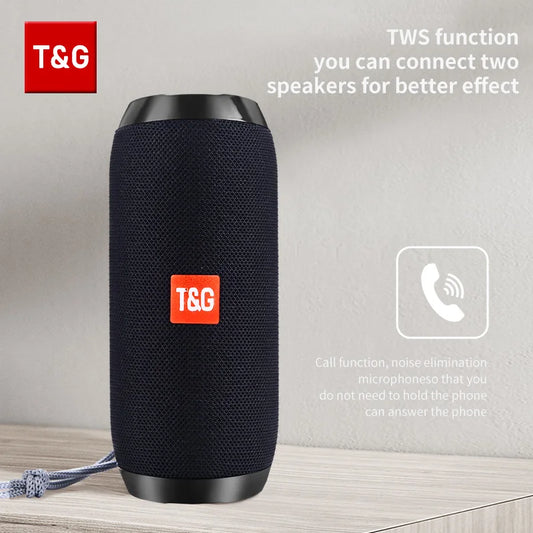 Bocina Bluetooth Portátil T&G TG117 – TWS, Resistente al Agua IPX5, Radio FM, Lector TF