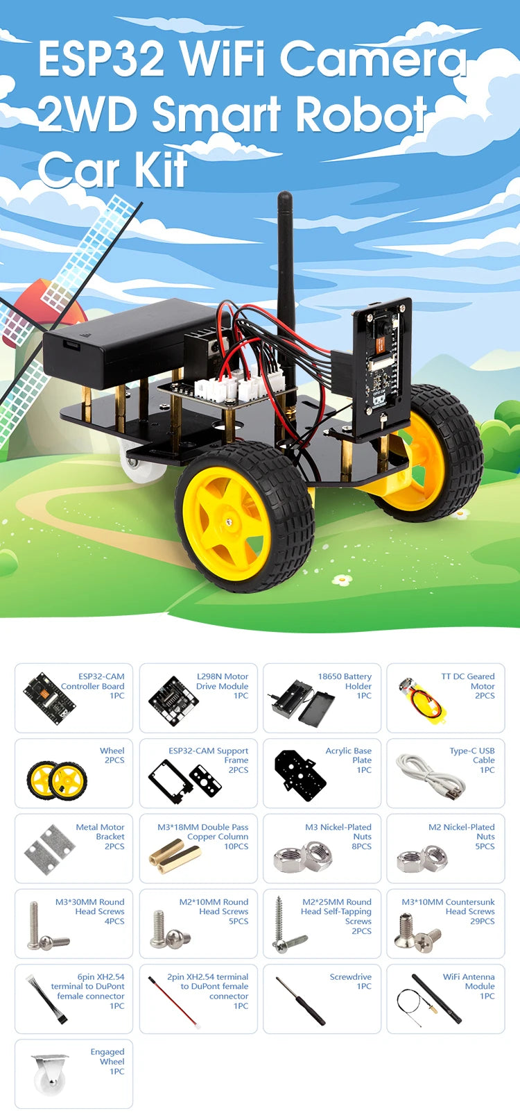 Kit de coche Robot inteligente ESP32 para proyecto de programación Arduino