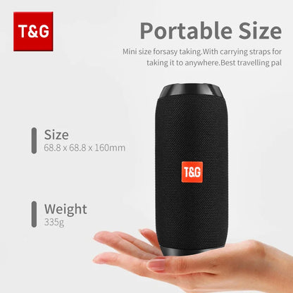 Bocina Bluetooth Portátil T&G TG117 – TWS, Resistente al Agua IPX5, Radio FM, Lector TF