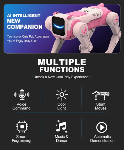 Perro Robot RC Inteligente — Comandos de Voz, Baile, Programable, 50m Control
