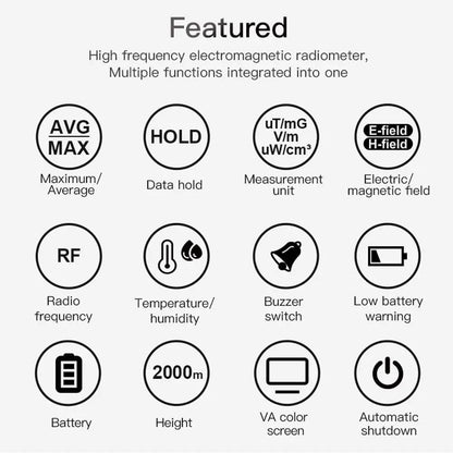 Electromagnetic Radiation Detector, EMF Meter 30-8GHz RF/Magnetic/Electric Field Tester with VA Color Display, Temperature