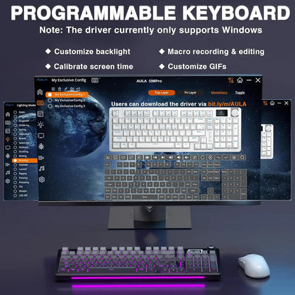 Teclado Mecánico Inalámbrico AULA S98 Pro – RGB, Hot-Swap, Pantalla TFT, Tri-modo, 4000mAh