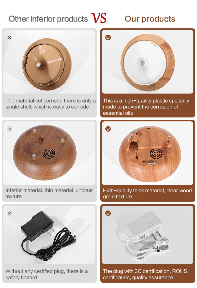 Disfusor de aromaterapia con control remoto-  Aromatherapy Essential Oil Diffuser Wood Air Humidifier
