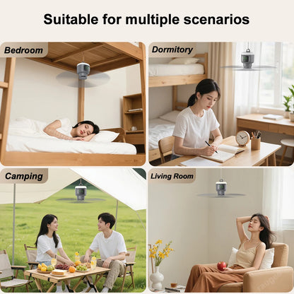 Ventilador de Techo Portátil 12000mAh — Recargable, LED, Control Remoto, Camping