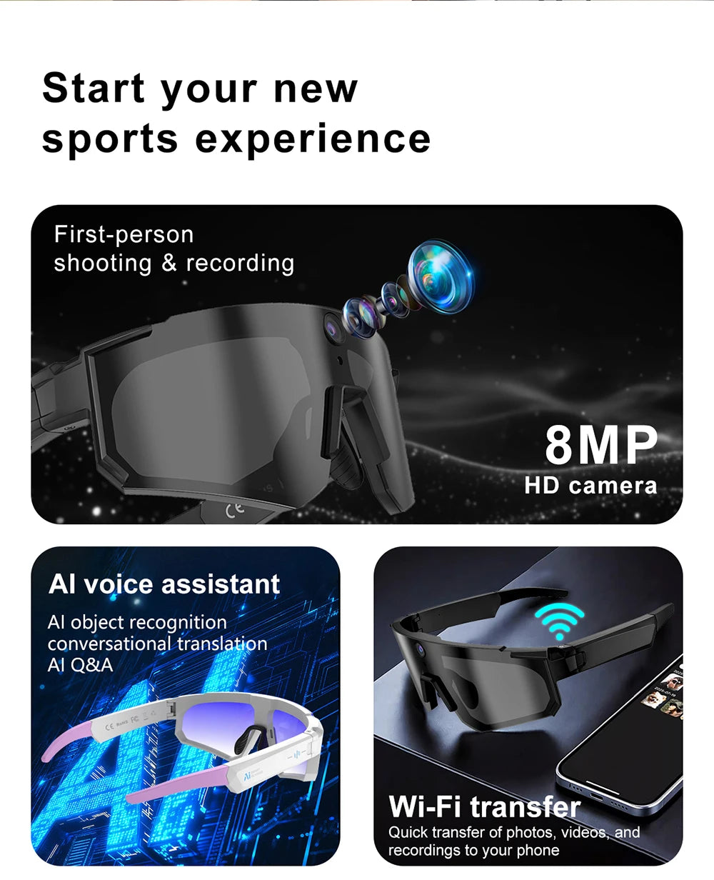 Xiaomi AI Smart Glasses ChatGPT 1080P Camera 8MP Anti-shake Cycling Video&Photo Sport Sunglasses DualMic 32GB Windproof Goggles
