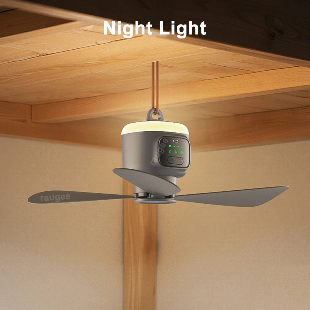 Ventilador de Techo Portátil 12000mAh — Recargable, LED, Control Remoto, Camping