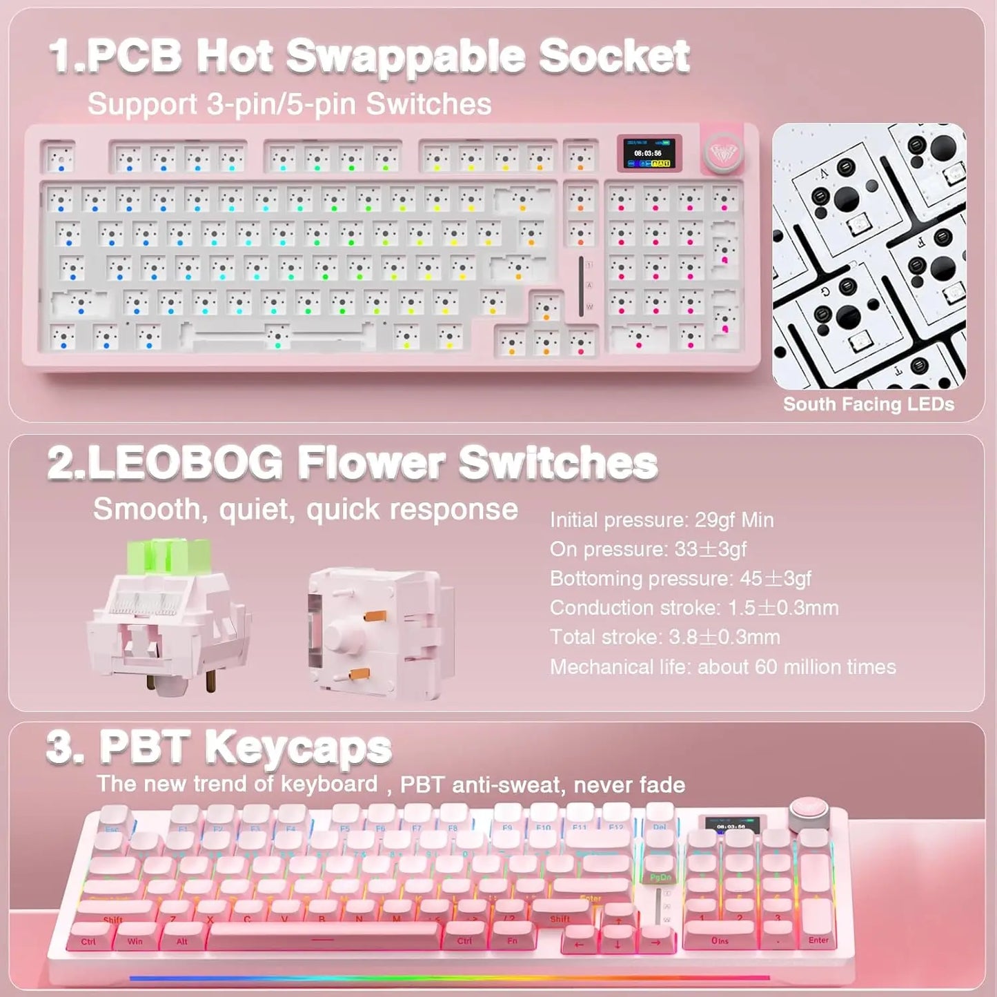 Teclado Mecánico Inalámbrico AULA S98 Pro – RGB, Hot-Swap, Pantalla TFT, Tri-modo, 4000mAh