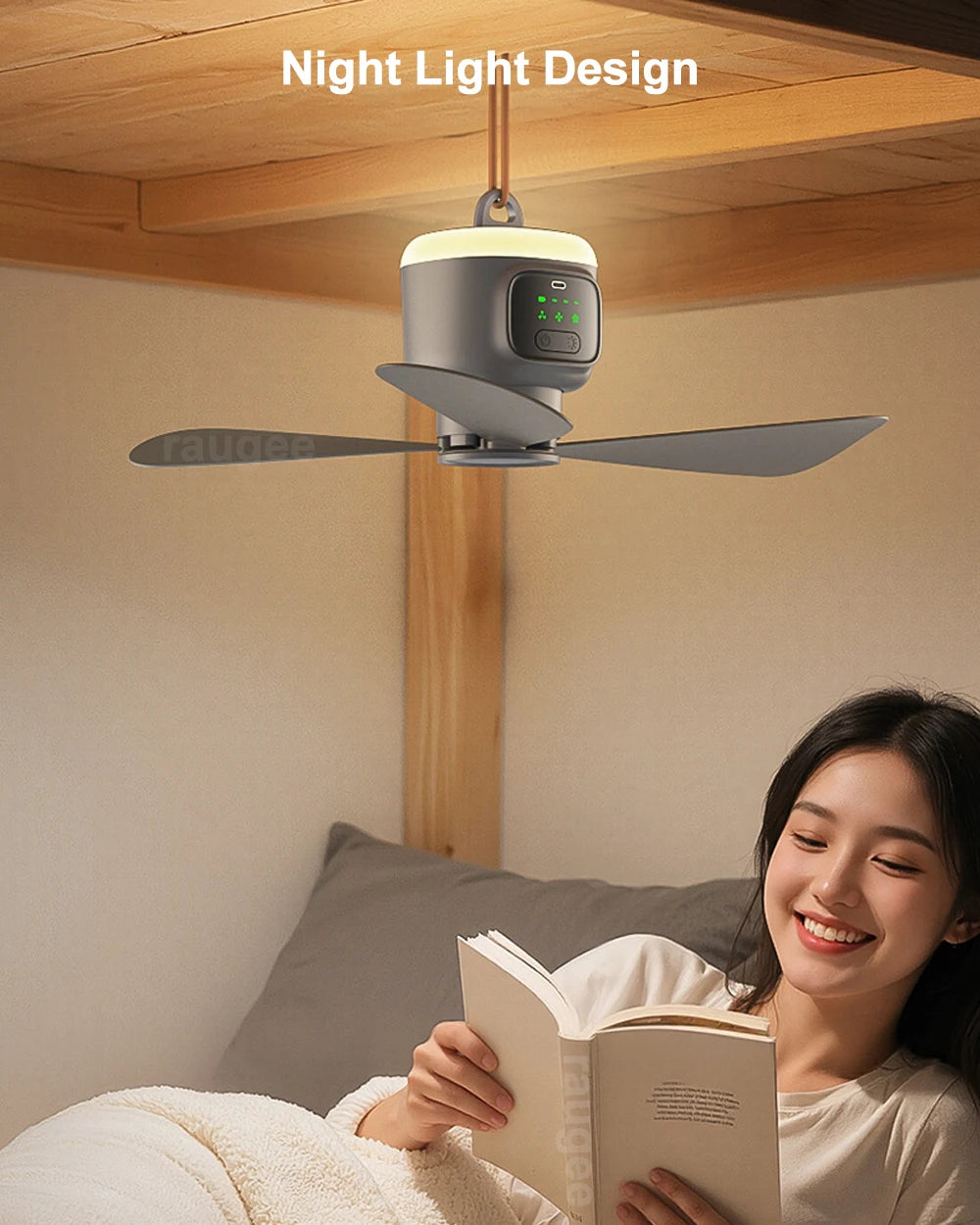 Ventilador de Techo Portátil 12000mAh — Recargable, LED, Control Remoto, Camping