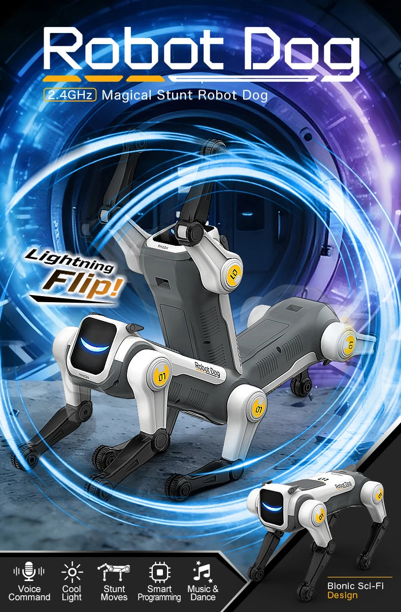 Perro Robot RC Inteligente — Comandos de Voz, Baile, Programable, 50m Control